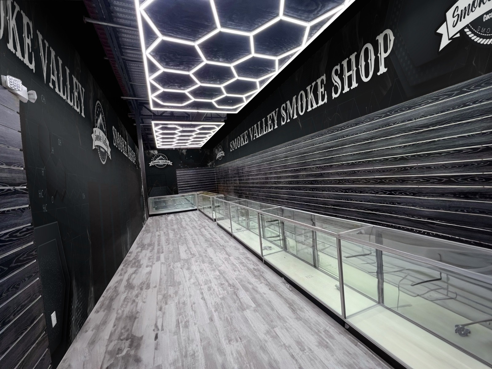 Recently Installed Slatwall for Smoke Shop Running Entire Length of Wall