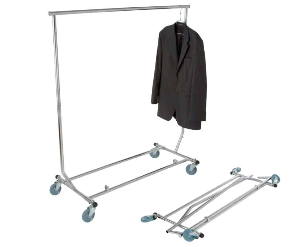 Heavy Duty Rolling Clothing Rack - Salesman Rack - Chrome