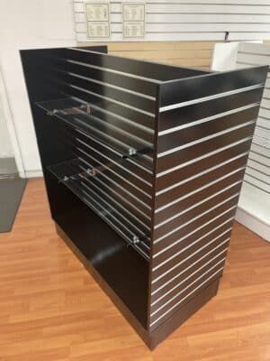 slatwall floor merchandiser black with metal inserts