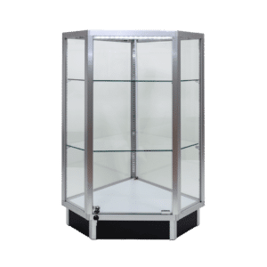 Silver Glass Corner Display Case with LED Lights