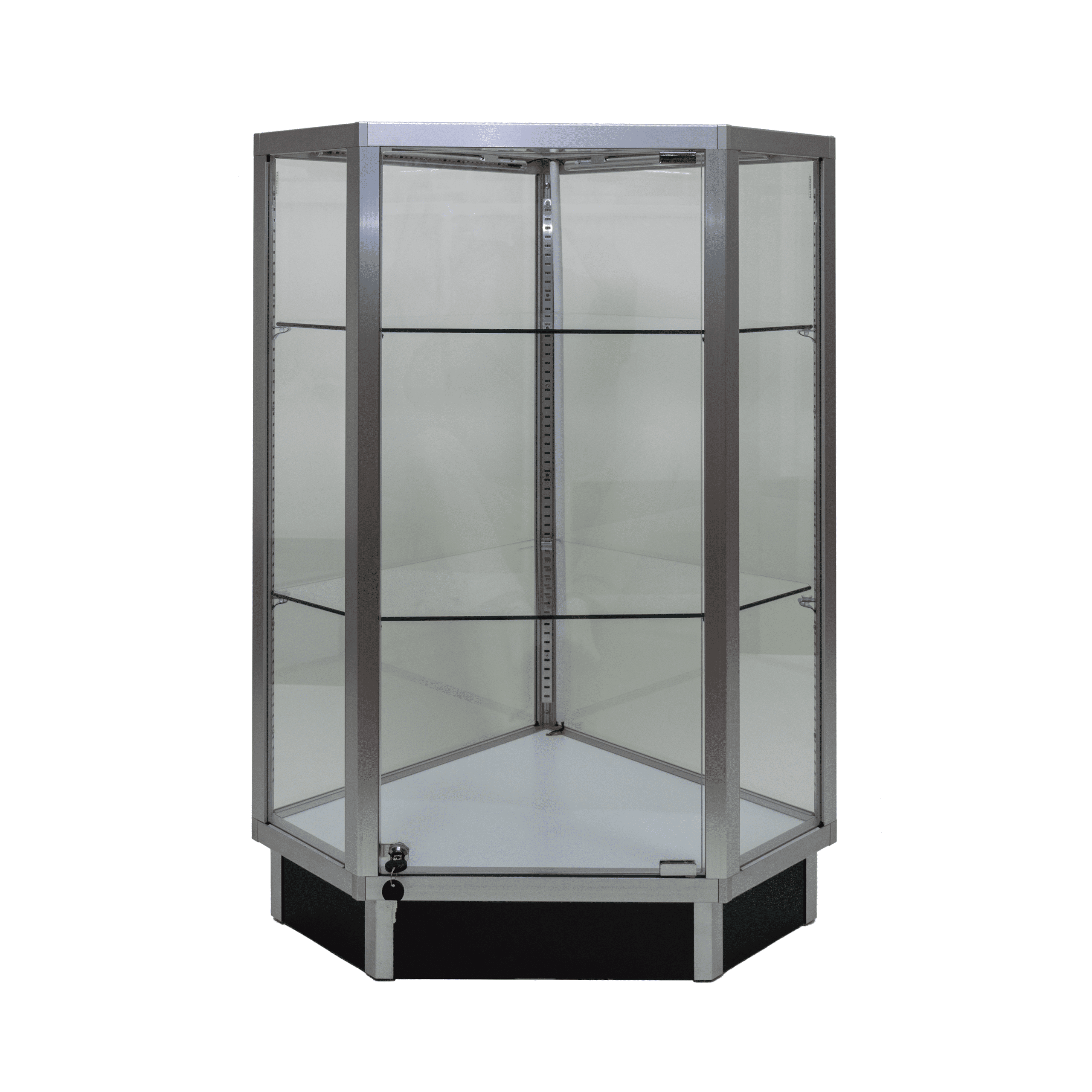 Silver Glass Corner Display Case with LED Lights - Image 2