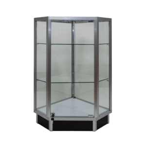 Silver Glass Corner Display Case with LED Lights