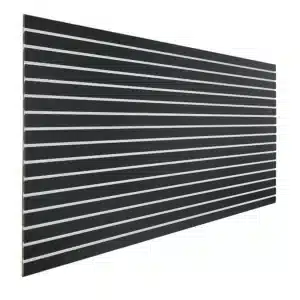 Gloss Black Slatwall Panel 3" Groove Spacing with Metal Inserts Angle