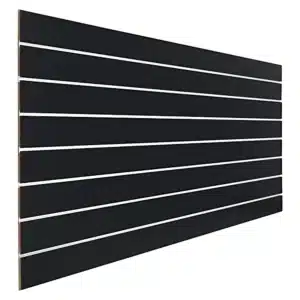 Matte Black Slatwall Panel 6" Groove Spacing with Metal Inserts Angle