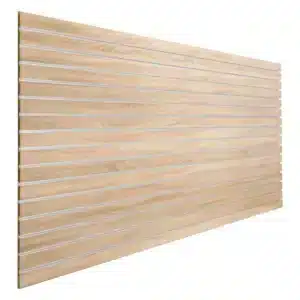 Sonoma Oak Slatwall Panel 3" Groove Spacing with Metal Inserts Angle
