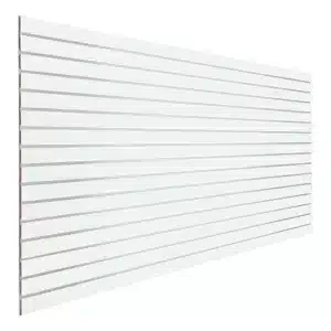 Gloss White Slatwall Panel 3" Groove Spacing with Metal Inserts Angle