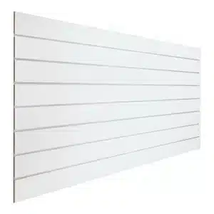 Gloss White Slatwall Panel 6" Groove Spacing with Metal Inserts Angle