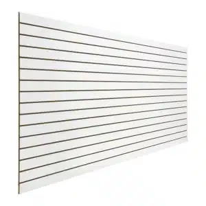 Matte White Slatwall Panel 3" Groove Spacing with No Metal Inserts Angle