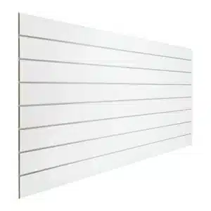 Matte White Slatwall Panel 6" Groove Spacing with Metal Inserts Angle