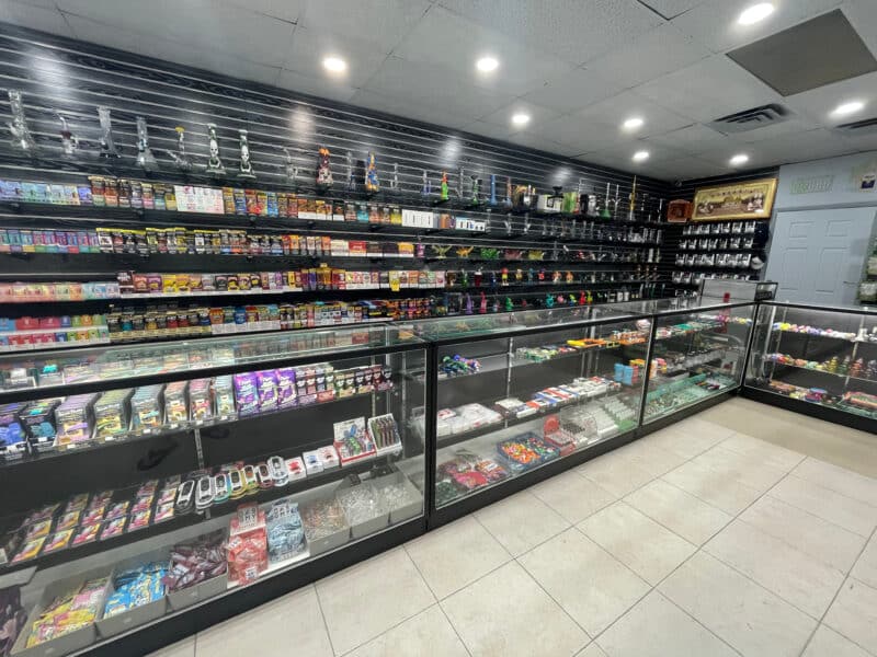 Black Woodgrain Slatwall Panels in a Smoke Shop
