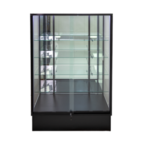 Black Glass Wall Case with Mirror Back LED Lights and Lock