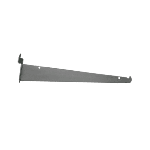 Chrome 12-inch slatwall shelf bracket for stylish and strong shelf support on slatwall panels.