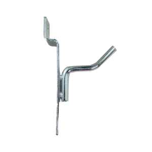Chrome 1-inch slatwall hook with a durable metal design for retail display organization.