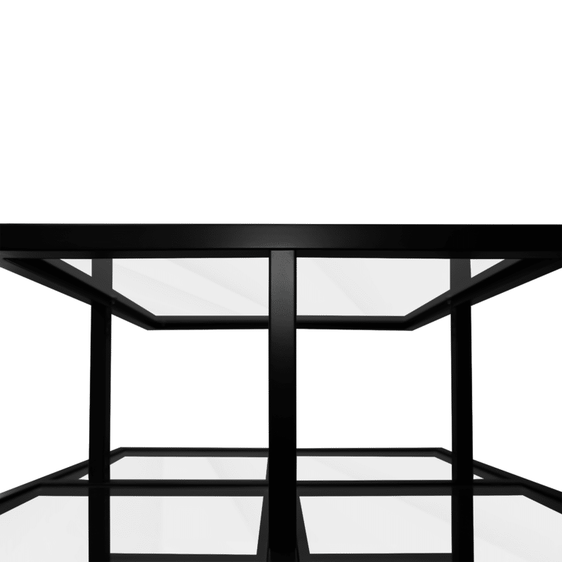 3 Tier Table Glass Top Black Front Middle Tier Close Up