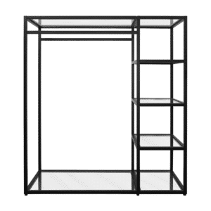 Glass Top Clothing Rack with 4 Tier Shelf - Black