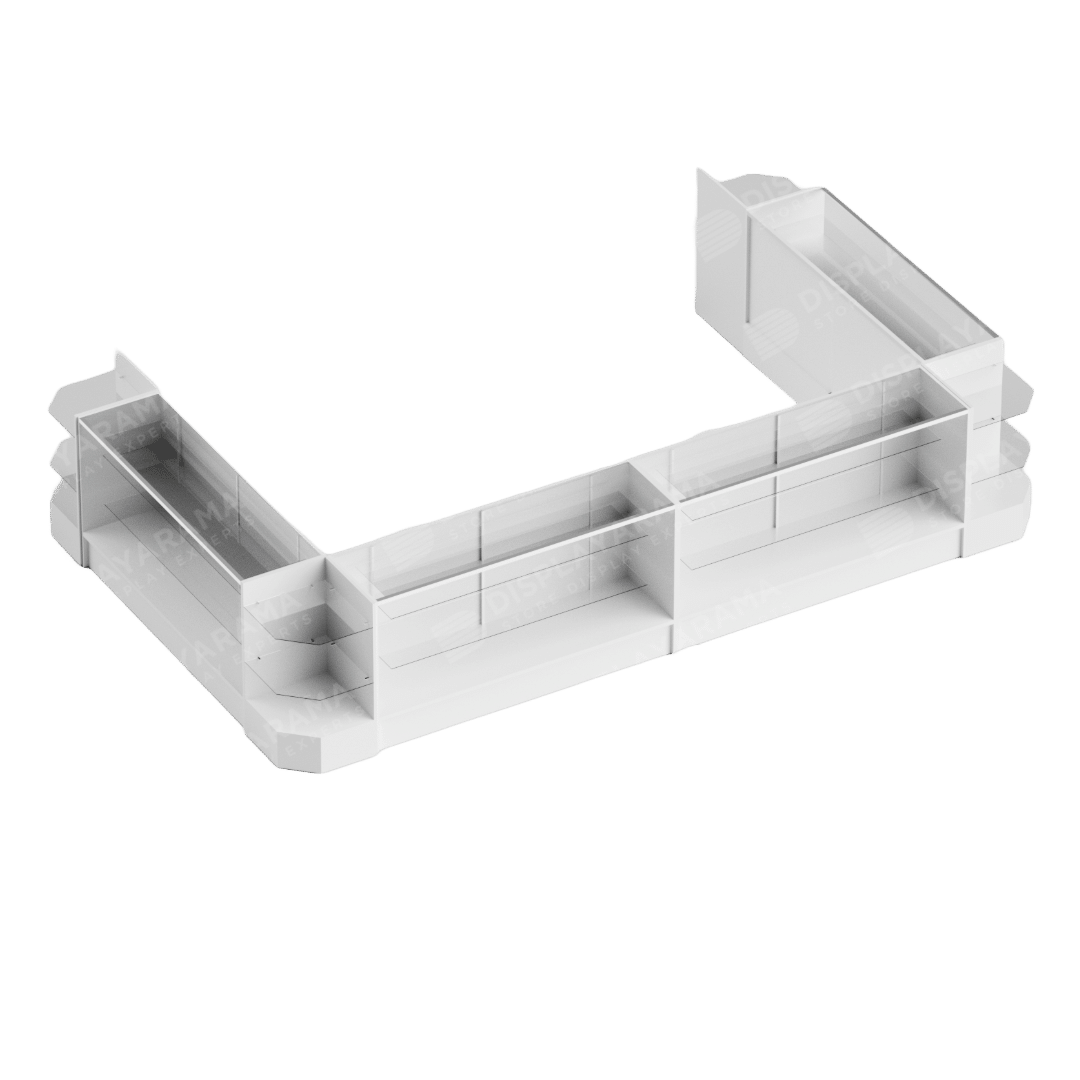 White Retail Display Case Set – 48″ Full Vision (4x Display Cases, 4x Corners)