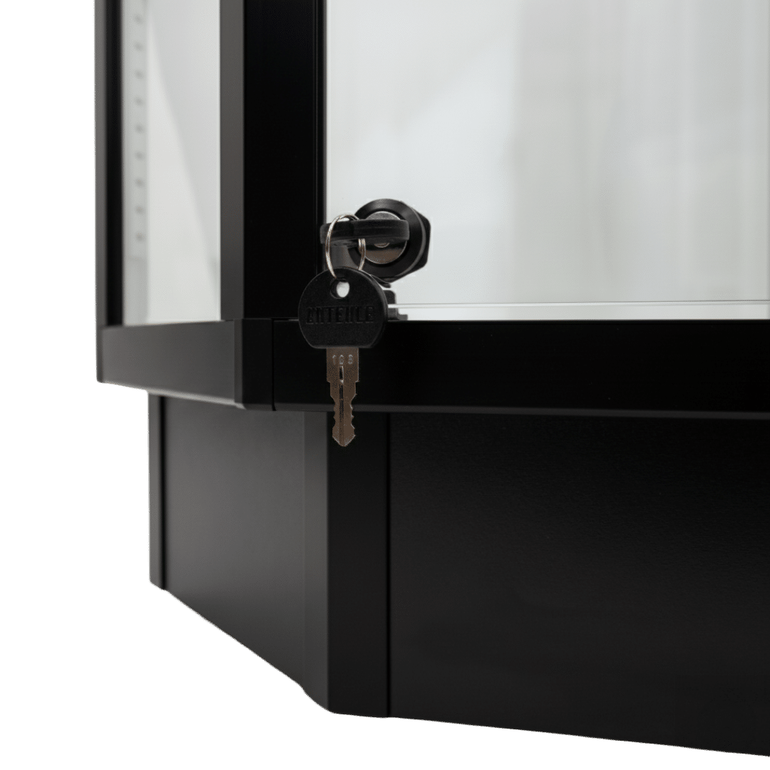 Black Smoke Shop Glass Corner Display Case with LED Lights - Image 4
