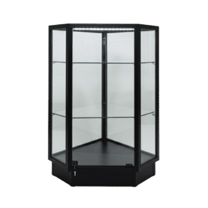 Black Glass Corner Display Case with LED Lights