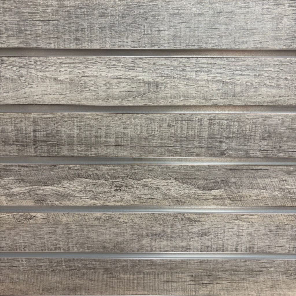 Gray Woodgrain Slatwall Panel 4x8 3inch W Inserts