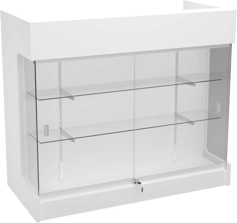White Checkout Counter with Display Case Front - 48"