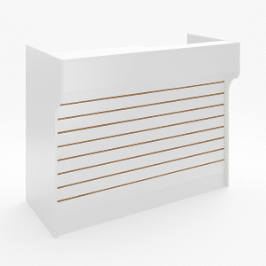 White Checkout Counter with Slatwall Front 48"