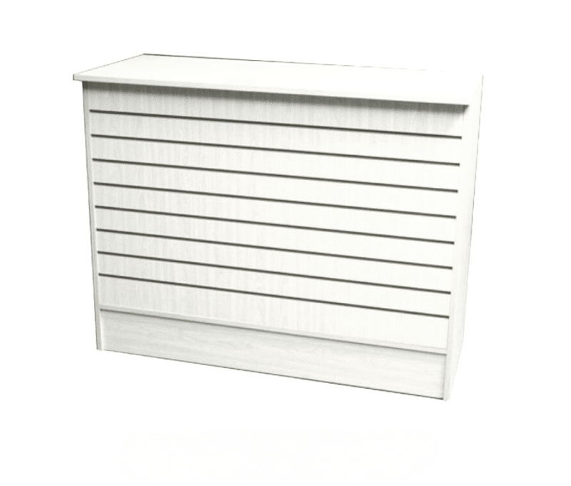 White Checkout Counter with Slatwall Front 48"