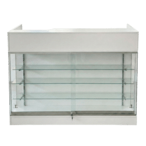 White Checkout Counter with Display Case Front - 48"