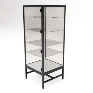 Black Glass Showcase Tower with 4 Glass Shelves