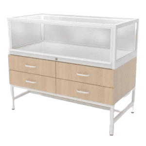 White & Raw Oak Glass Display Cabinet with Storage