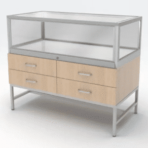 Satin Chrome & Raw Oak Glass Display Cabinet with Storage