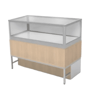 Raw Oak Front Privacy Panel for Glass Display Cabinets with Storage