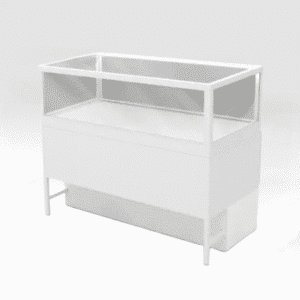 White Front Privacy Panel for Glass Display Cabinets with Storage