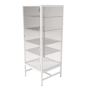 White Glass Showcase Tower with 4 Glass Shelves