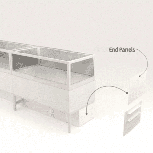 White Privacy End Panels for Glass Display Cabinets with Storage