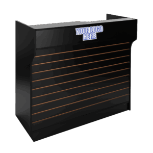 48" Black Slatwall Front Checkout Counter with Custom Logo