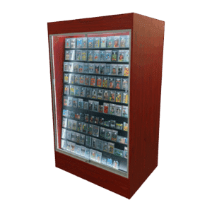 Cherry sports card display case with LEDs and black insert