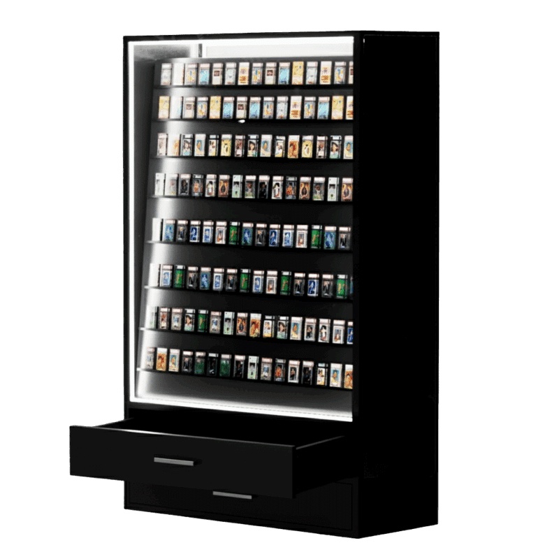 Sports Card Display Case | Black | Double Sided Aisle Edition | with LED & Two Drawers - Image 2