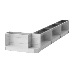 48″ White Full Vision Display Case Set - (4x Display Cases, 1x Corners)