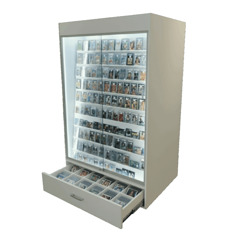 Sports Card Display Case | White | Wall Edition | with LED & Drawer - Image 2
