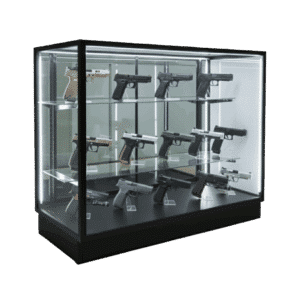 Firearms being displayed in a Black Extra Vision Gun Display Case