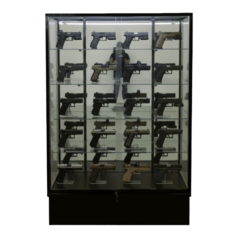 72" Black Gun Display Case | Mirror Back Extra Vision | Wall Edition