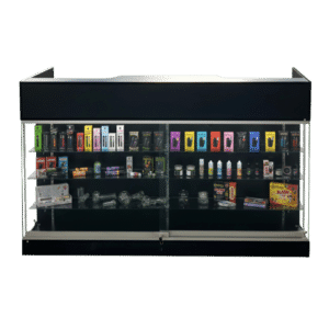 48" Black Smoke Shop Glass Front Checkout Counter | Cash Wrap