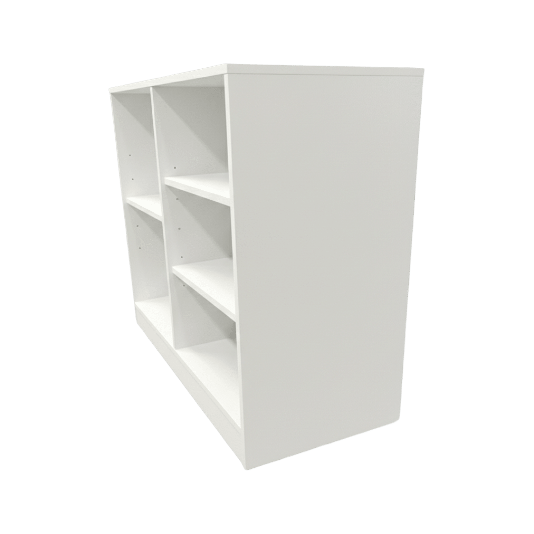 48" White Flat Top Glass Front Checkout Counter with Shelves | Cash Wrap - Image 4