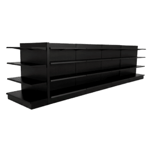 Black Double Sided Gondola Shelving Starter Unit | 4 Rows With 1 End Cap