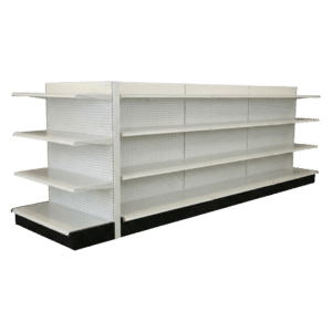 White Double Sided Gondola Shelving Starter Unit | 3 Rows With 1 End Cap