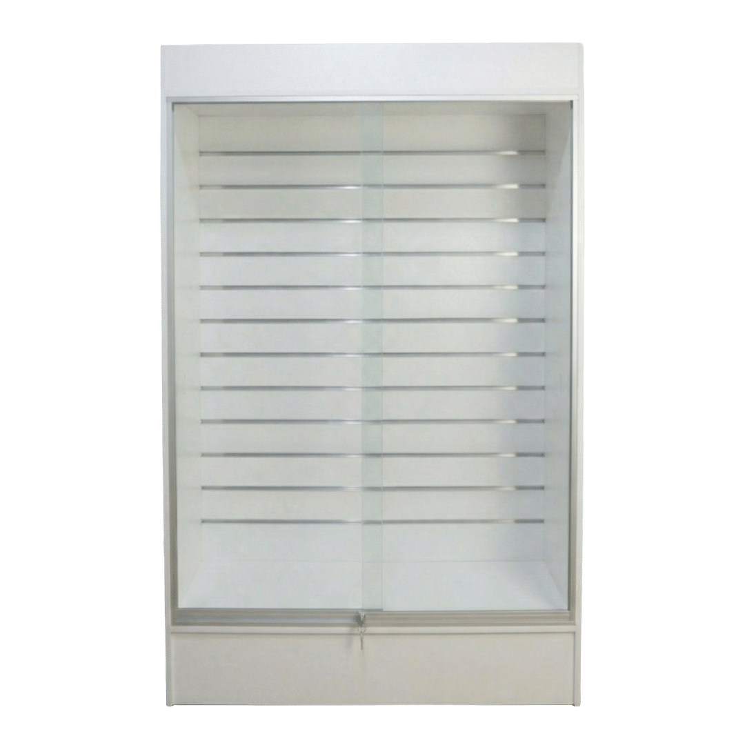 78" White Slatwall Backed Wall Display Case