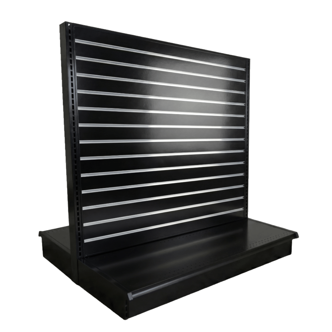 Slatwall Backed Double Sided Gondola Shelving Starter Unit | Black | Madix Compatible