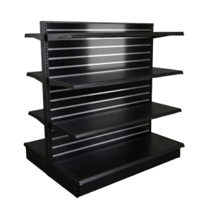 Slatwall Backed Double Sided Gondola Shelving Starter Unit | Black | 6 Shelves | Madix Compatible