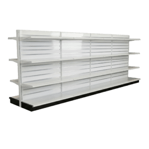 Slatwall Backed Double Sided Gondola Shelving Starter Unit | White | 4 Rows | Madix Compatible |  48" x 54"