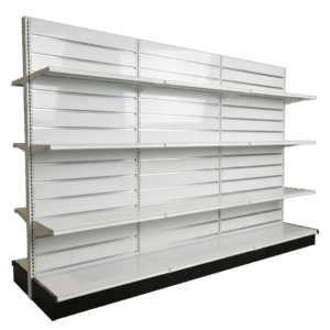 Slatwall Backed Double Sided Gondola Shelving Starter Unit | White | 3 Rows | Madix Compatible
